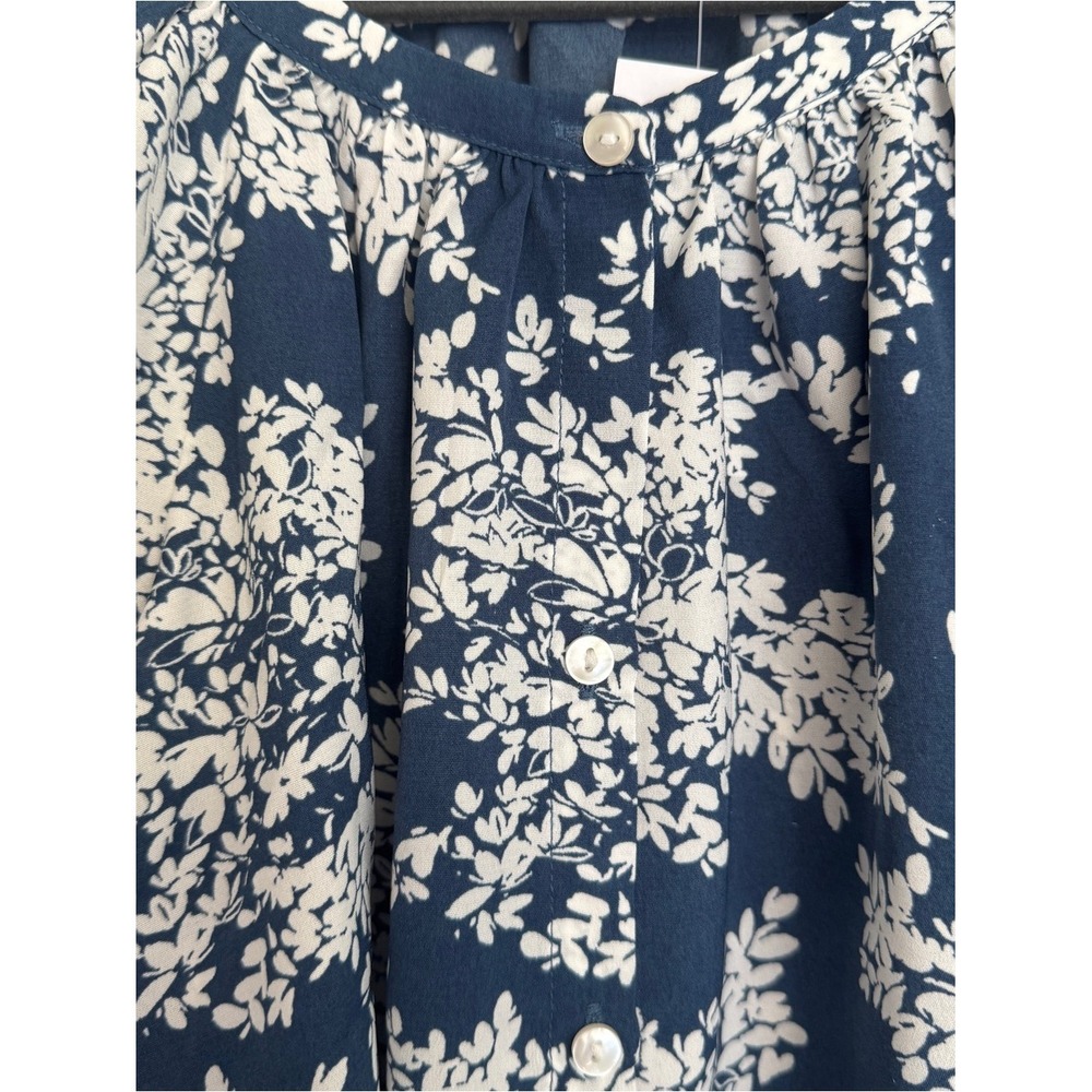 Abercrombie &‎ Fitch New XS Navy and White Floral Peasant Blouse Puff Sleeves - Picture 4 of 9